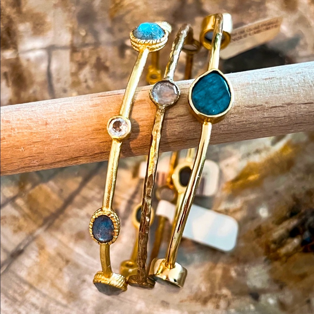 Gold Plated Labradorite White Topaz Bangle Bracelets